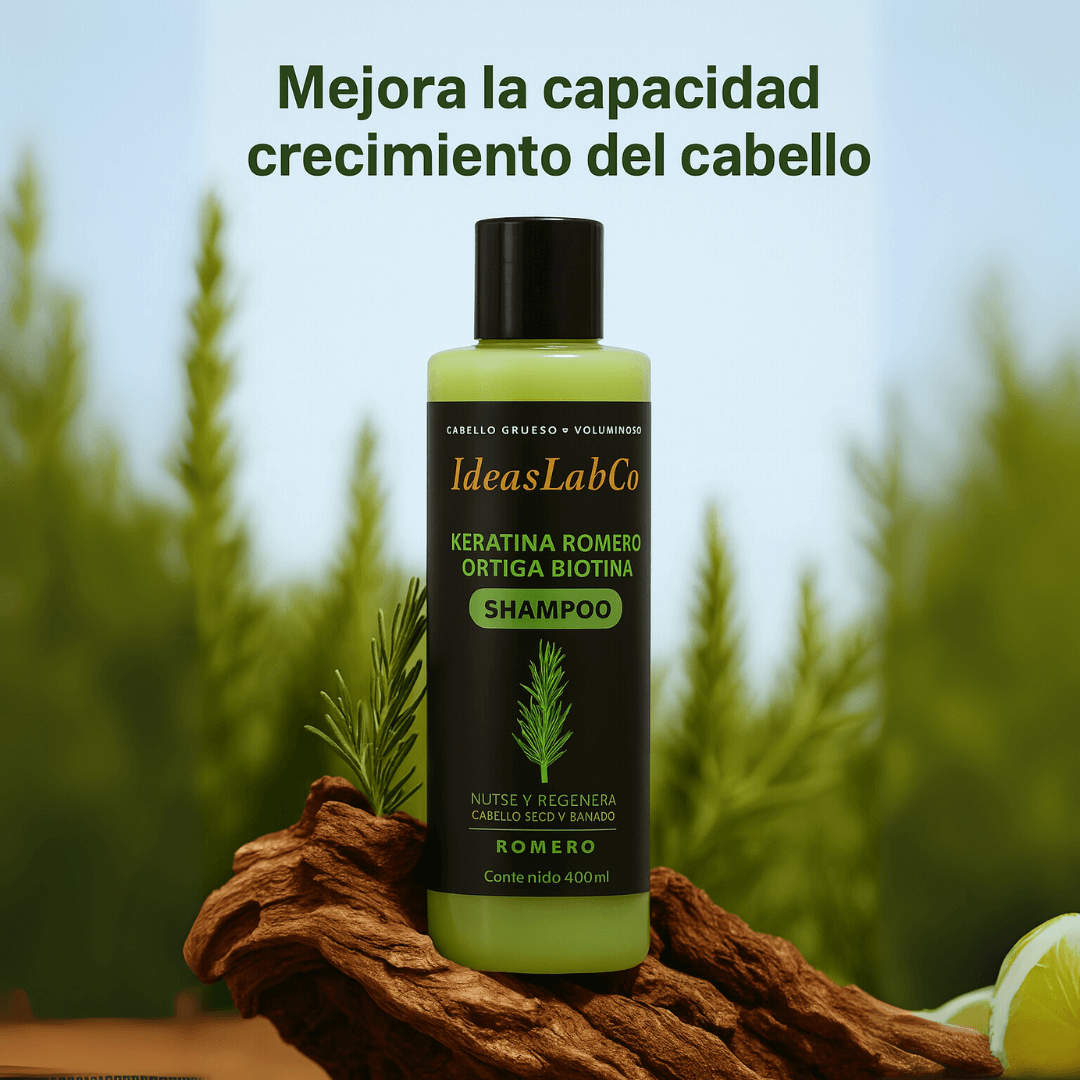 Keratina + Romero + Ortiga + Biotina - Champú Nutritivo y Regenerador para Cabello Grueso y Voluminoso (500 ml) - IdeasLabCo™