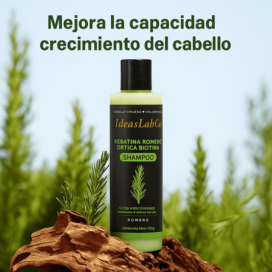 Keratina + Romero + Ortiga + Biotina - Champú Nutritivo y Regenerador para Cabello Grueso y Voluminoso (220 ml) - IdeasLabCo™
