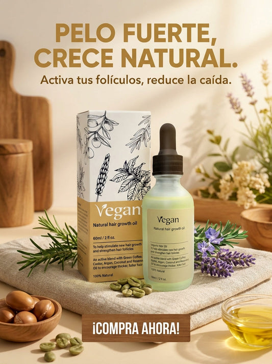 Vegan Natural Hair Growth Oil – Aceite Vegano Natural para el Crecimiento del Cabello (60 ml / 2 fl oz)