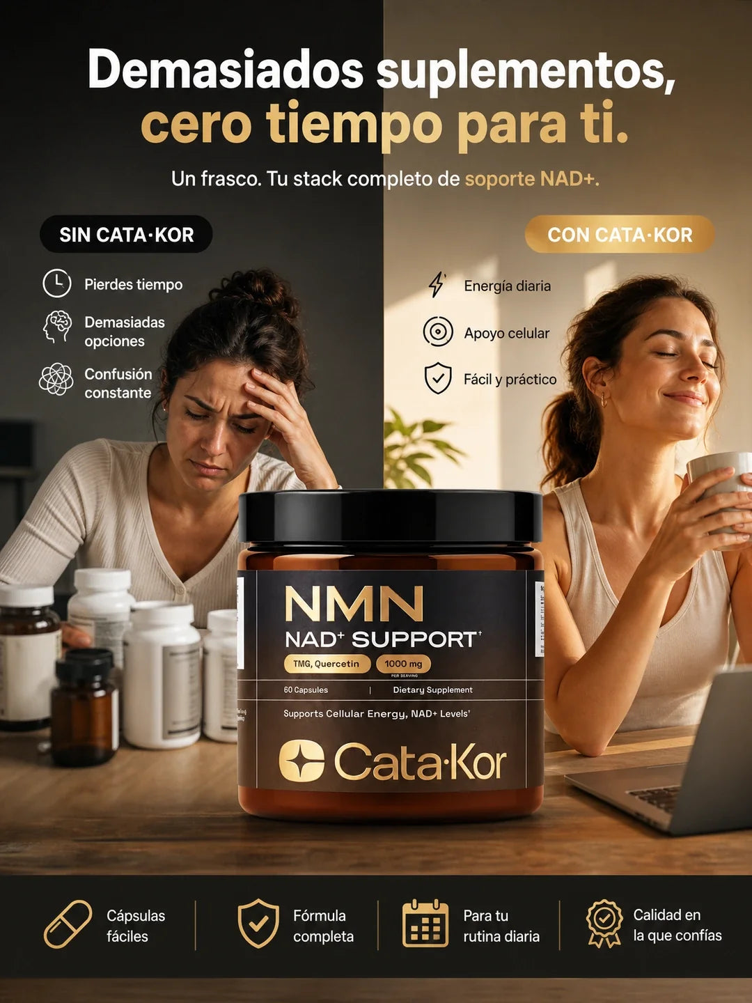 CataKor - NMN con Quercetina, Resveratrol y TMG para Apoyo de NAD+ y Energía Celular (60 cápsulas)