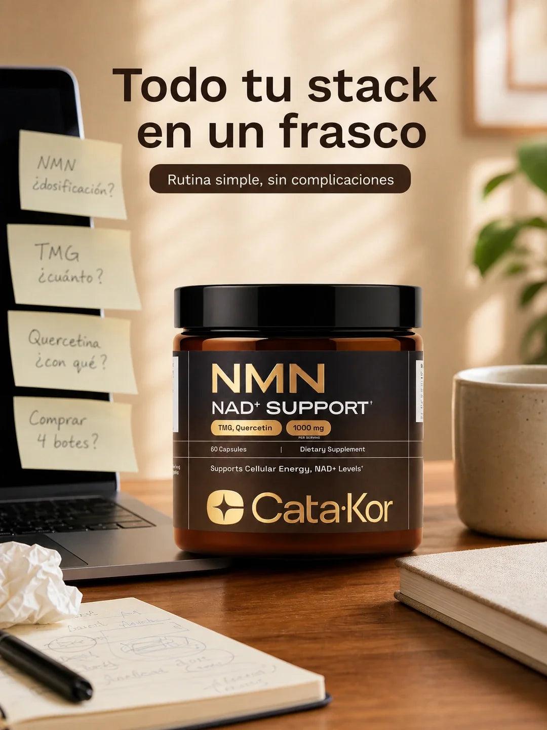 CataKor - NMN con Quercetina, Resveratrol y TMG para Apoyo de NAD+ y Energía Celular (60 cápsulas)