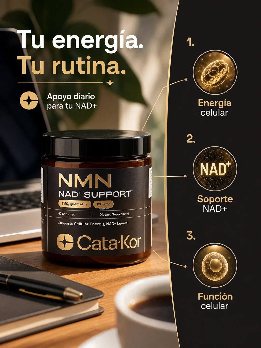 CataKor - NMN con Quercetina, Resveratrol y TMG para Apoyo de NAD+ y Energía Celular (60 cápsulas)