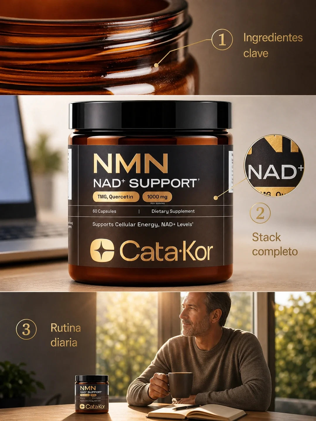 CataKor - NMN con Quercetina, Resveratrol y TMG para Apoyo de NAD+ y Energía Celular (60 cápsulas)