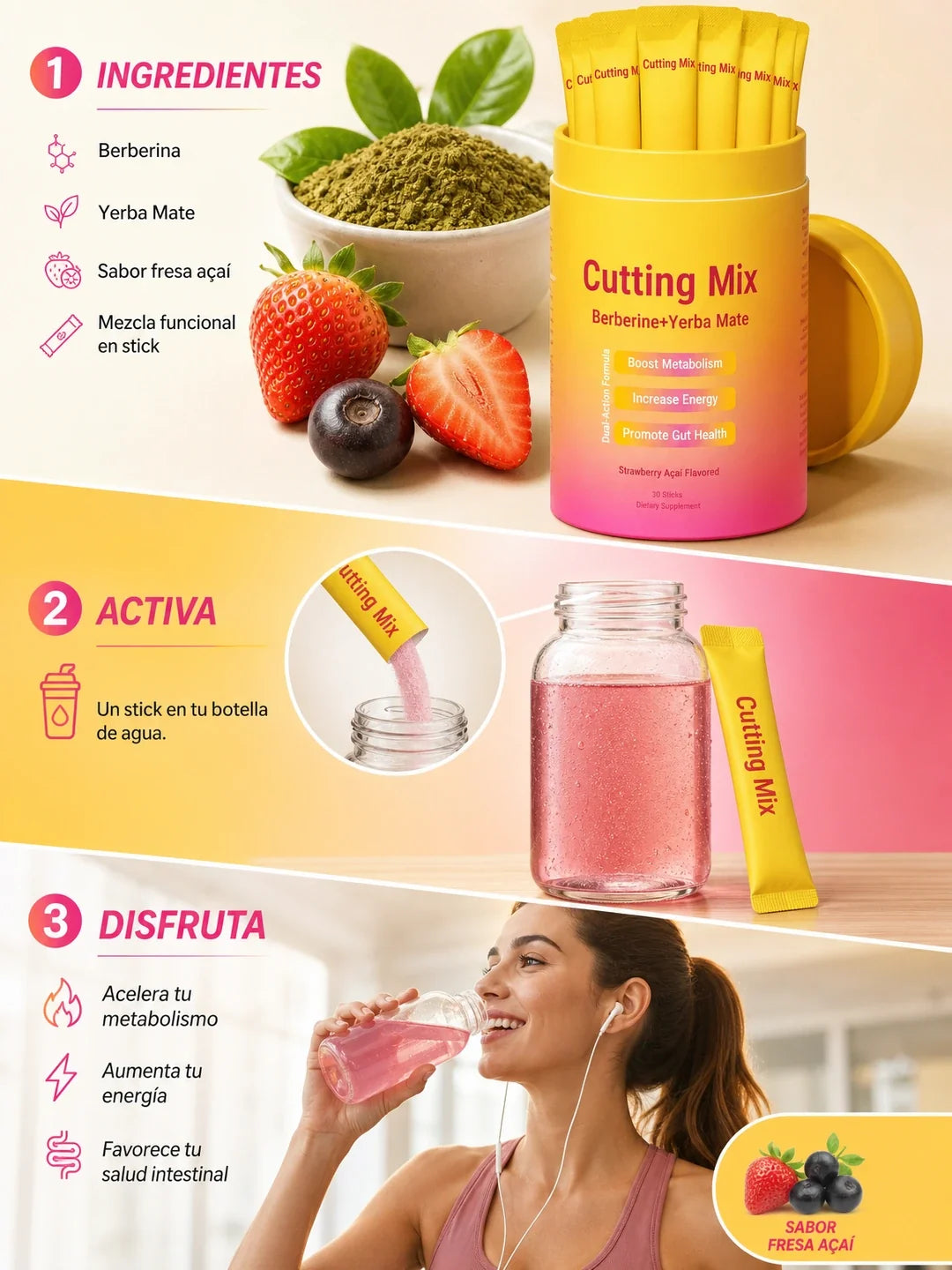 Cutting Mix Berberine + Yerba Mate - Acelera el metabolismo, Aumenta la energía y Favorece la salud intestinal