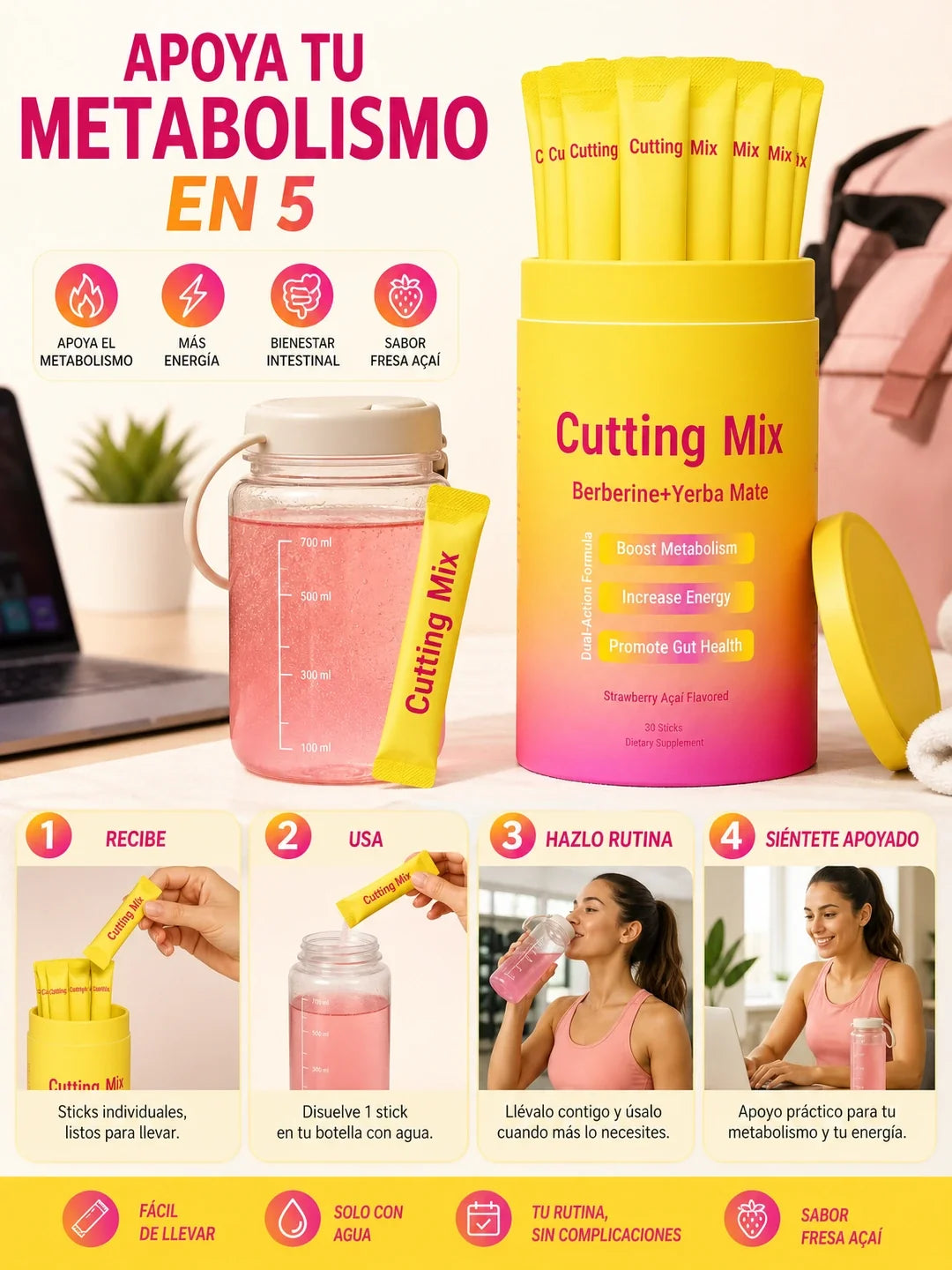 Cutting Mix Berberine + Yerba Mate - Acelera el metabolismo, Aumenta la energía y Favorece la salud intestinal