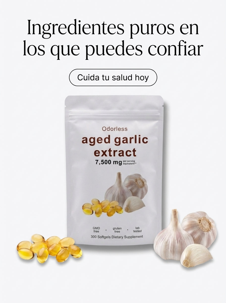 Aged Garlic Extract 7,500 mg – Cápsulas Blandas de Ajo Envejecido para Salud Cardiovascular e Inmunológica (300 Softgels)