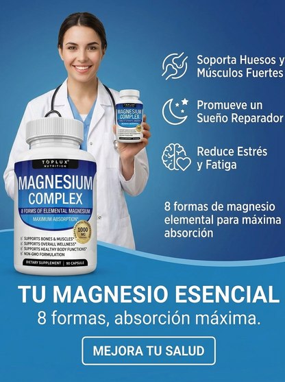 Magnesium Complex – Fórmula de Absorción Máxima para Huesos, Músculos y Sueño Reparador (60 Cápsulas)