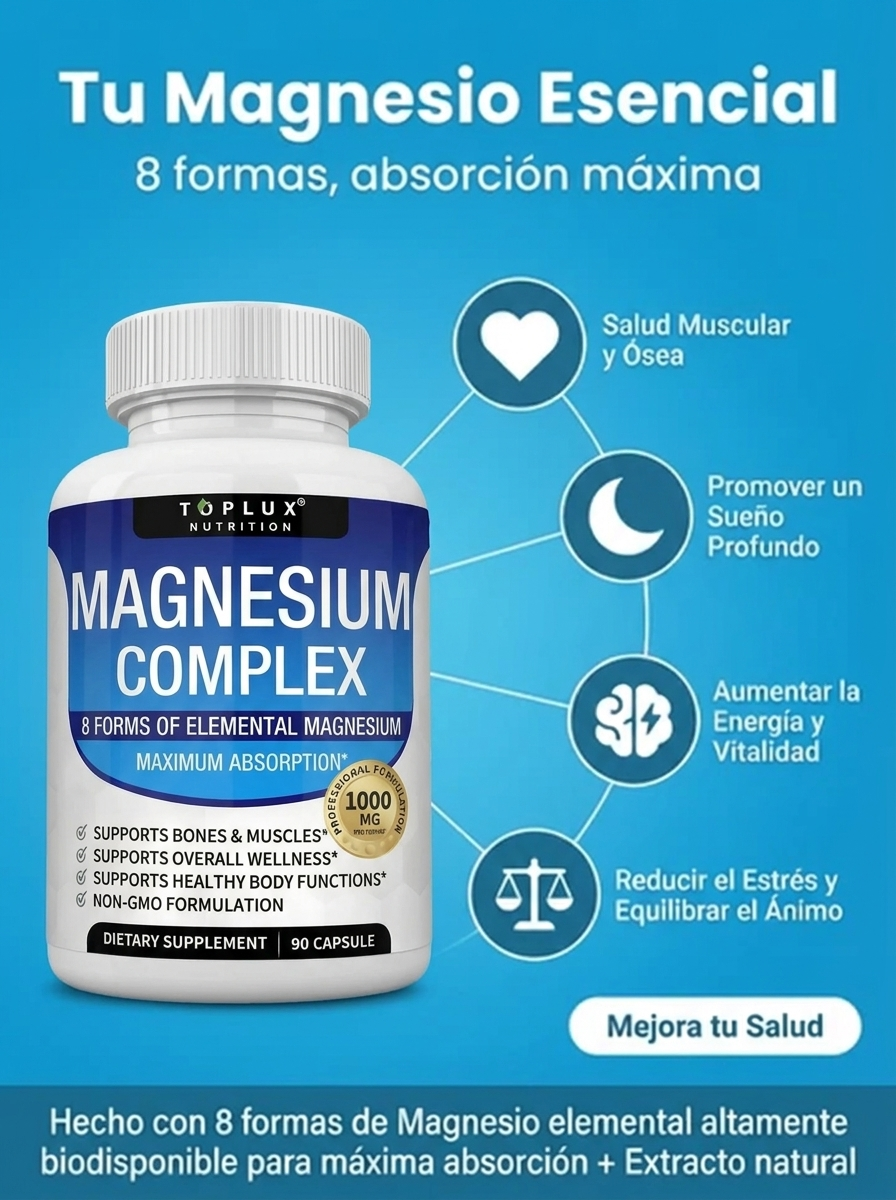 Magnesium Complex – Fórmula de Absorción Máxima para Huesos, Músculos y Sueño Reparador (60 Cápsulas)