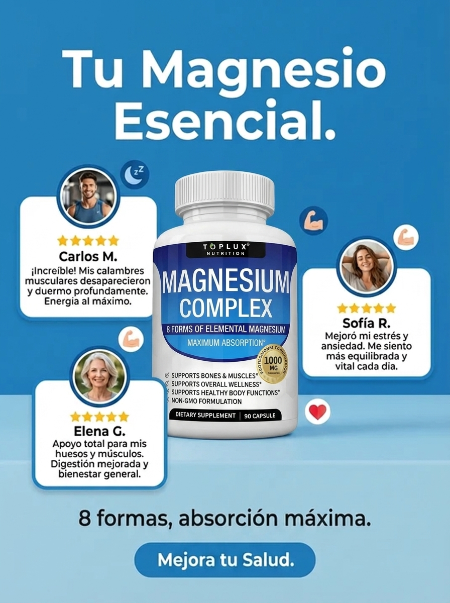 Magnesium Complex – Fórmula de Absorción Máxima para Huesos, Músculos y Sueño Reparador (60 Cápsulas)